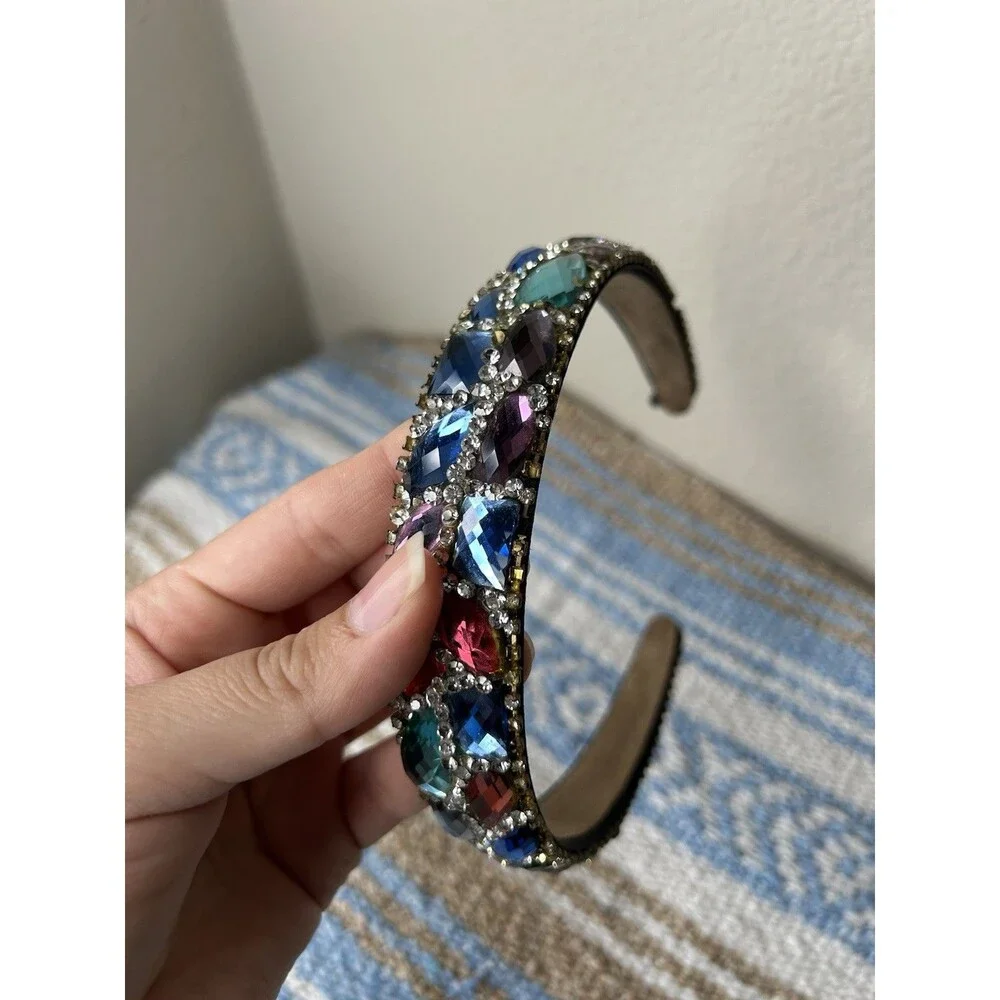 Colorful Jewel Baroque Crystal Rhinestone Headband Suede Interior Costume Whimsy